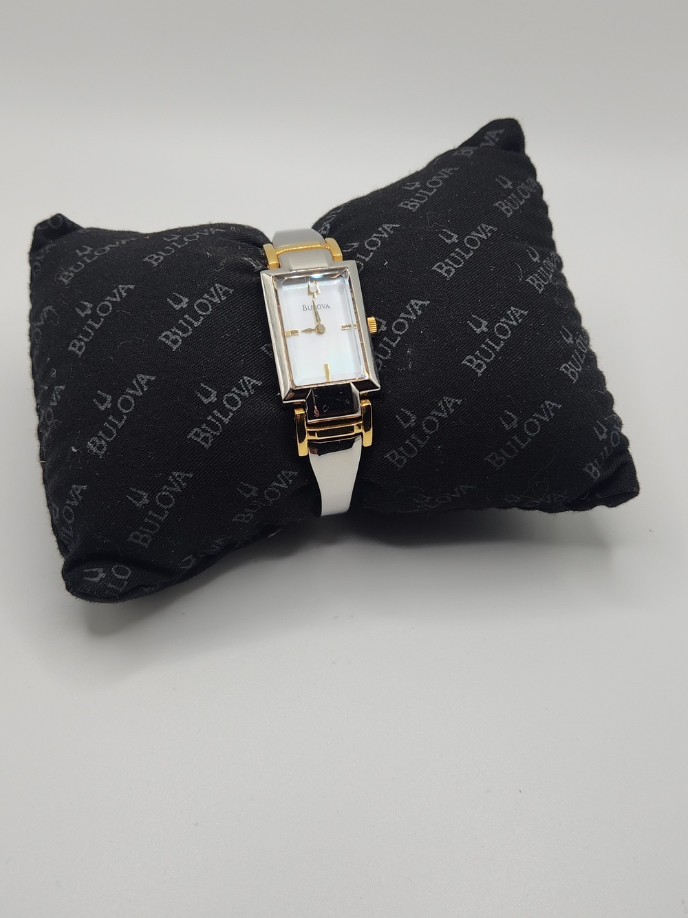 Bulova Women's Two-Tone Rectangular Watch in White and Gold Accents